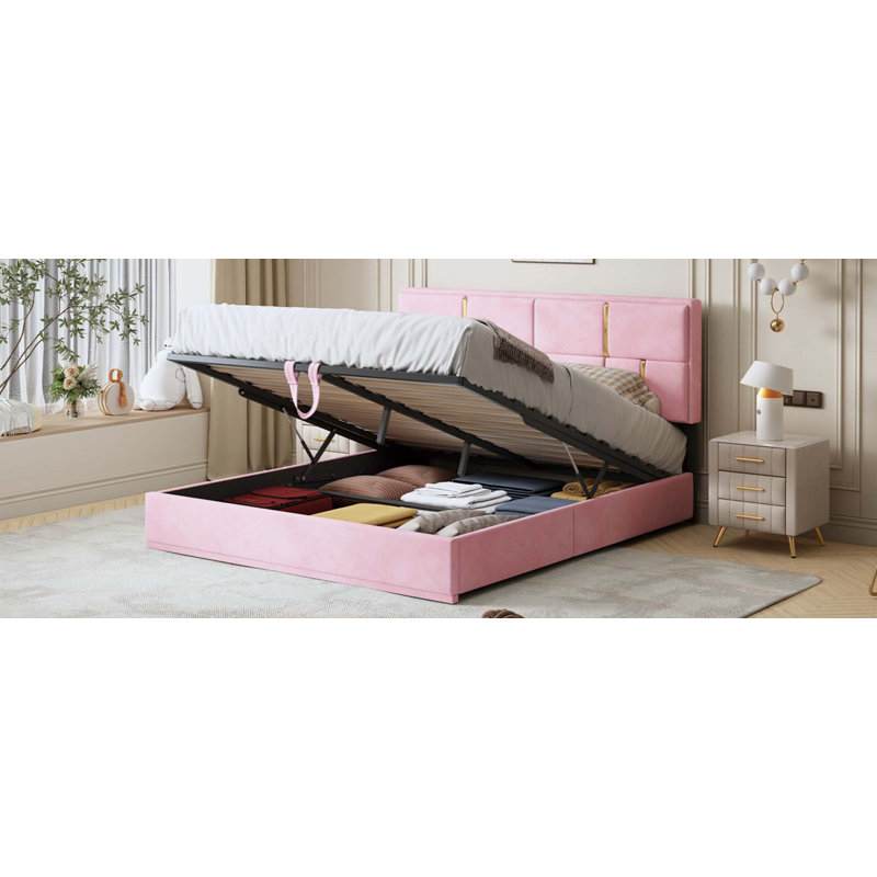 Kleomenis Upholstered Platform Storage Bed, Pink, Bed