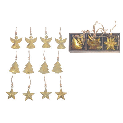 Metal Ornament (Angel/Tree/Star) (Set Of 12) (Asstd)
