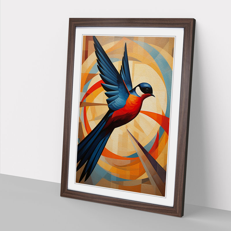 Swallow Constructivism No.2 - Single Picture Frame Print on Wood, 46cm H x 34cm W x 2cm D, Walnut