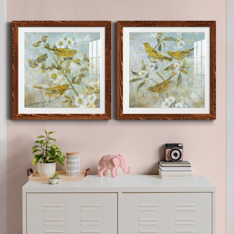 Aviaire jardin I - ensemble de 2 peintures, H 24 po x l 48 po x P 1 po, Papier encadré érable