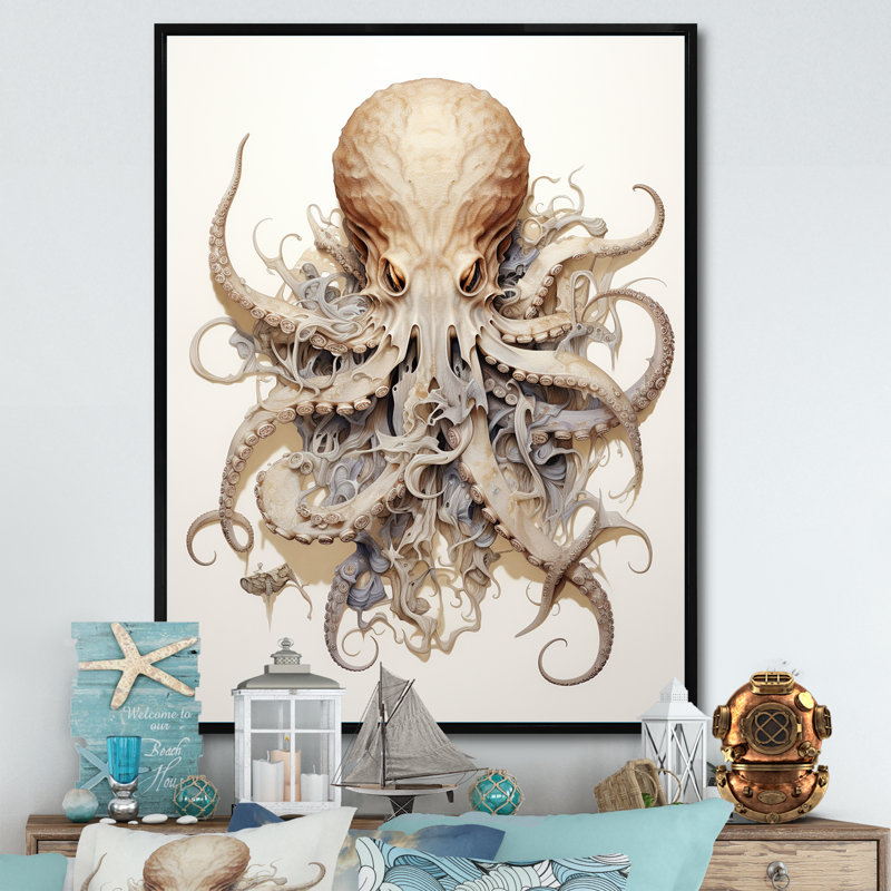 " Superheros Octopus Warrior II ", 44" H x 34" W x 1.5" D, Black Floater Framed