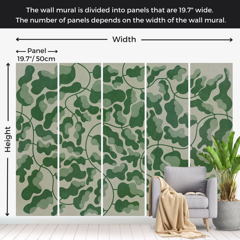 Papier peint botanique - Labyrinthe vert, L 27 po x l 39 po