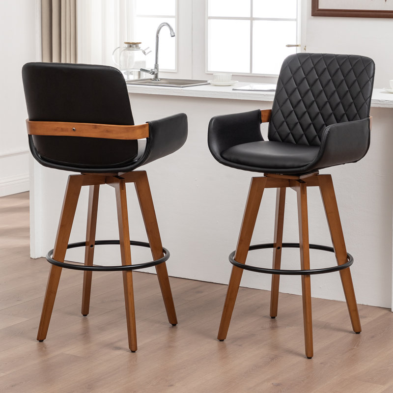 Tabourets de comptoir pivotants modernes rembourrés, Noir, Tabouret de bar (siège d'une hauteur de 29,7 po)