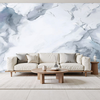 3D Peel and Stick Wallpaper Grey Marble Light Tile Slate White Marble Watercolor Wall Murals 69"H x 96"W Removable PVC Wall Paper Self-Adhesive Wall Decor for Bedroom Living Room Home Office