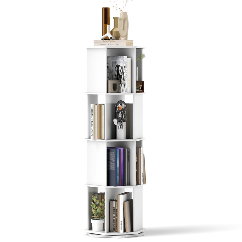 Spinks 360° Rotating Bookshelf, 4 Tiers Corner Shelf, Rotating Bookcase For Bedroom, Living Room