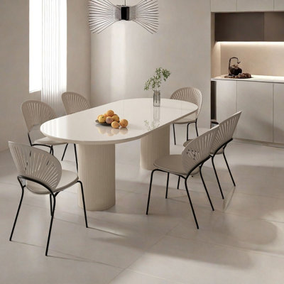 Matte Stone Dining Table with Roman Column Legs