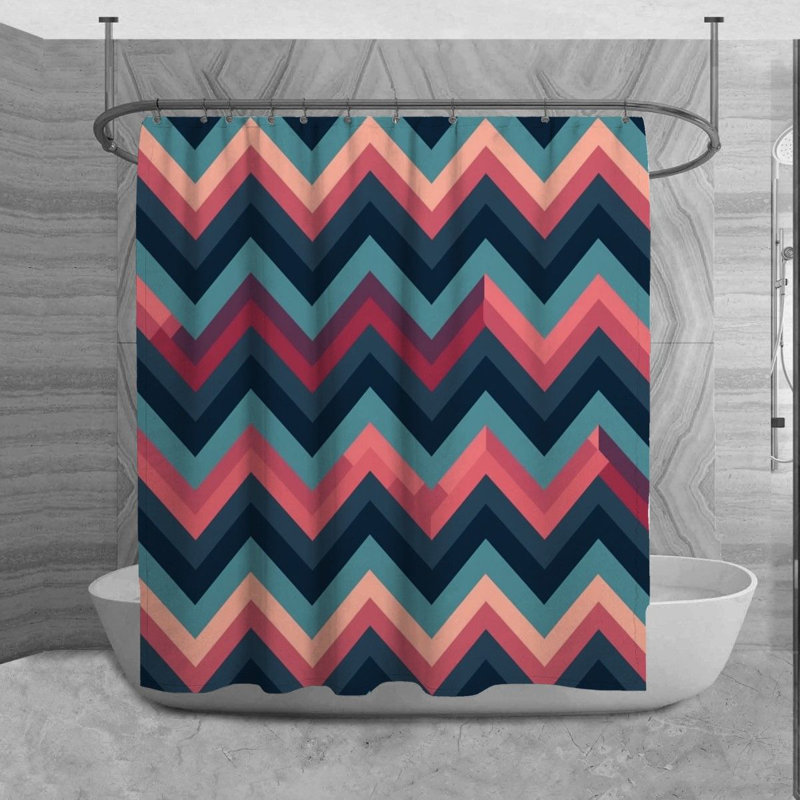 Chevron Shower Curtain Modern Bathroom Decor Blue, L 70 po x H 84 po