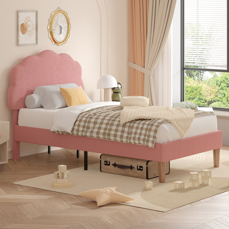 Twin Size Bed Frames With Cimahi Adjustable Teddy Fleece Headboard, Upholstered Platform Bed W/Slats Support