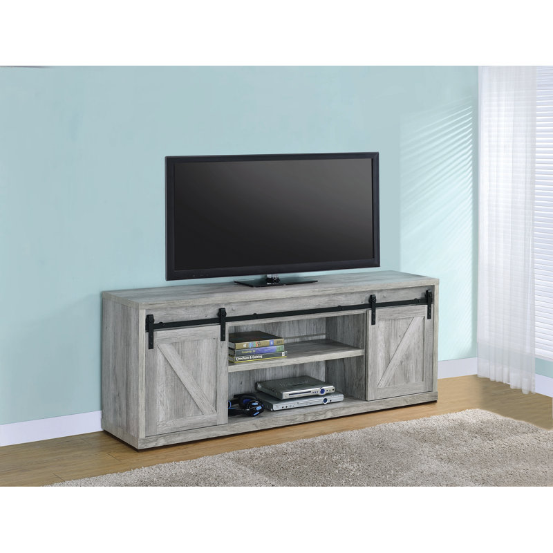 Console de télévision à 3 tablettes coulissantes Collin, Bois flottant gris
