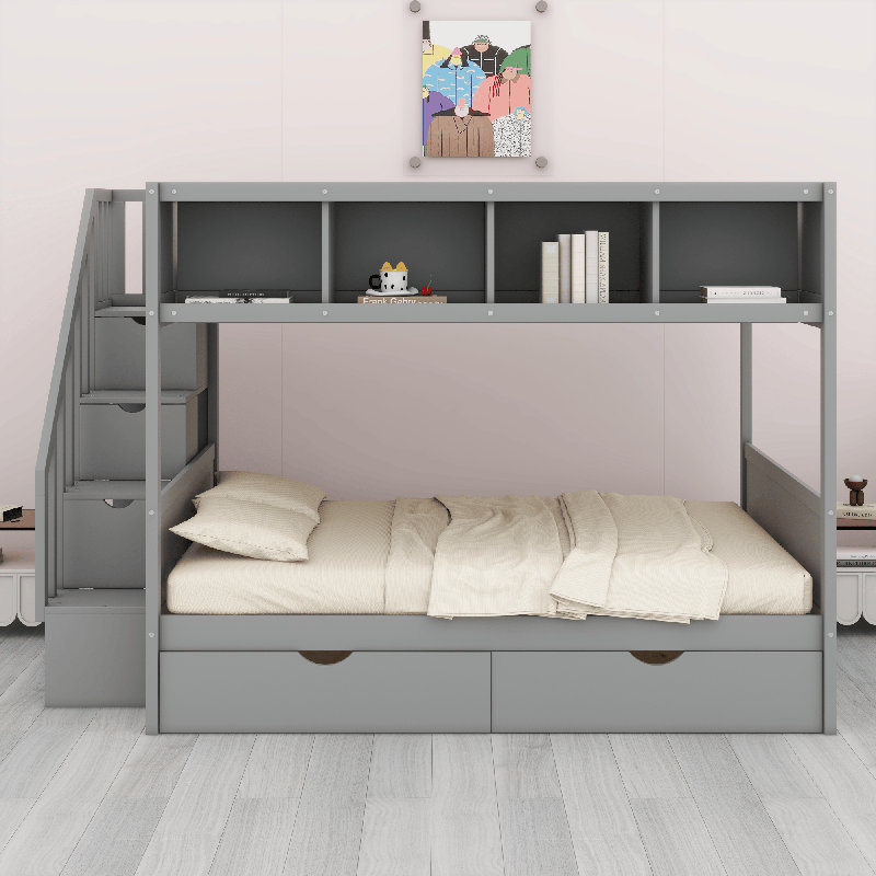 Lit superposé avec tablettes, Gris