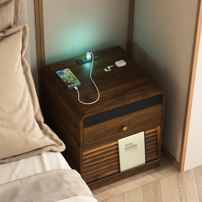 Smart Bedside Nightstand With Voice - Controlled Night And Charging Arrangements, Storage For Potted Plants , Touch Sensitive Led, 16.45 In Wide Changing Capabilities, Cabinet Ample Areas, Led ,