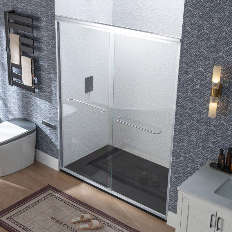 Double porte de douche coulissante de 44 à 48 po de largeur x 72 po de hauteur avec verre trempé transparent de 1/4 po (6 mm)
