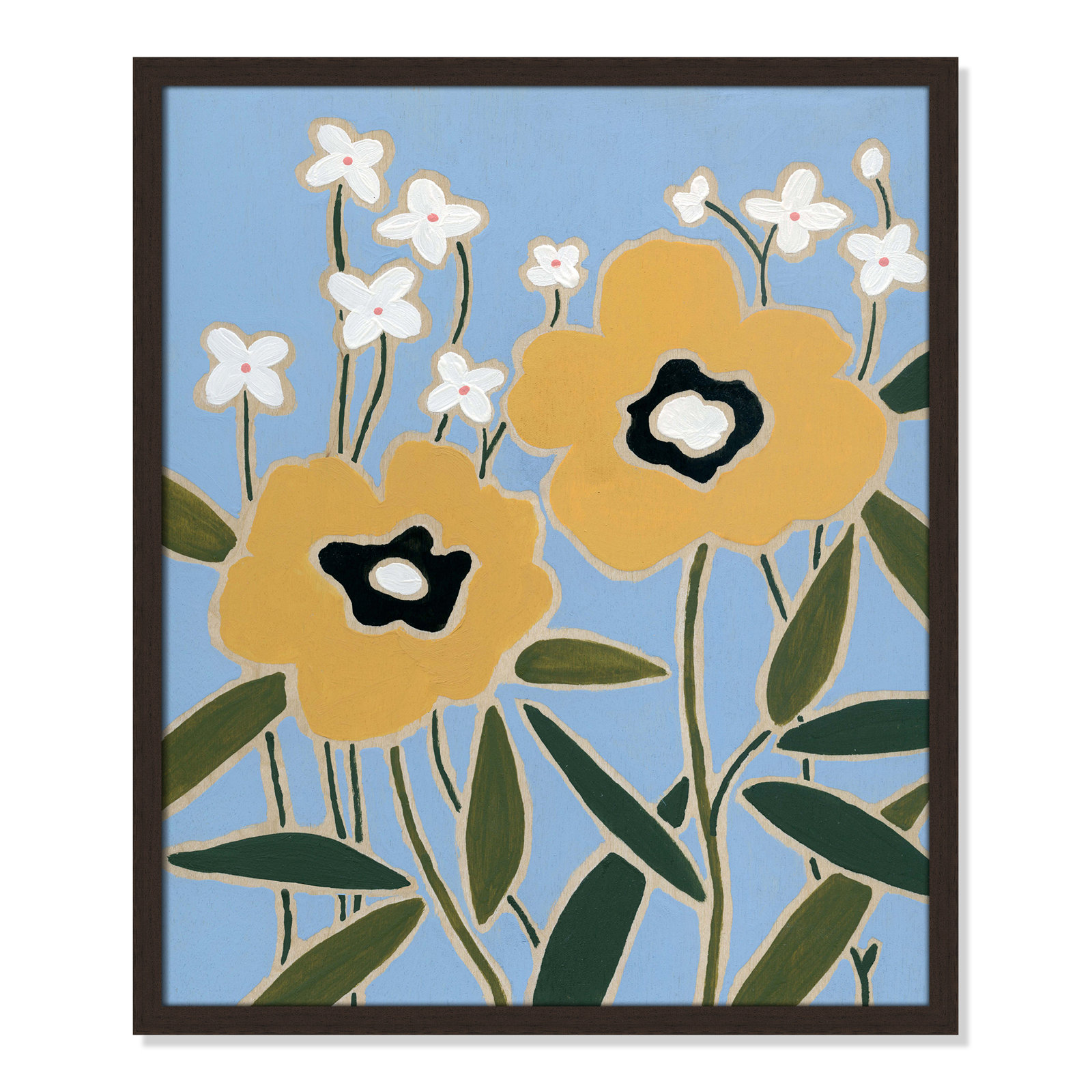Maura "Woodblock Floral II" Print, 25.5" H x 21.5" W x 1.25" D, Walnut Framed