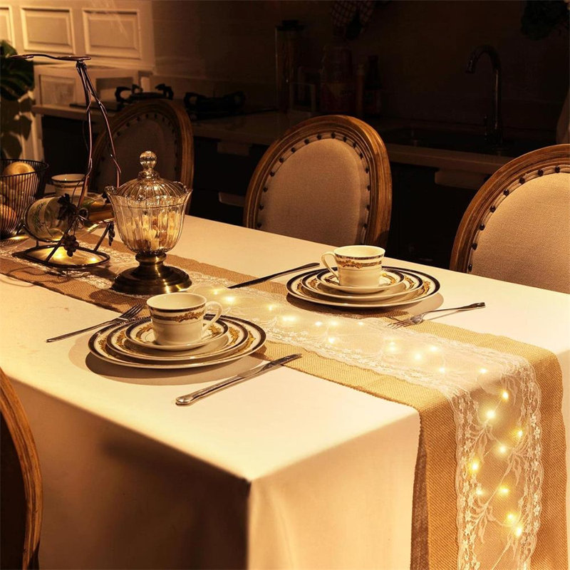 6 linen table flags with lights