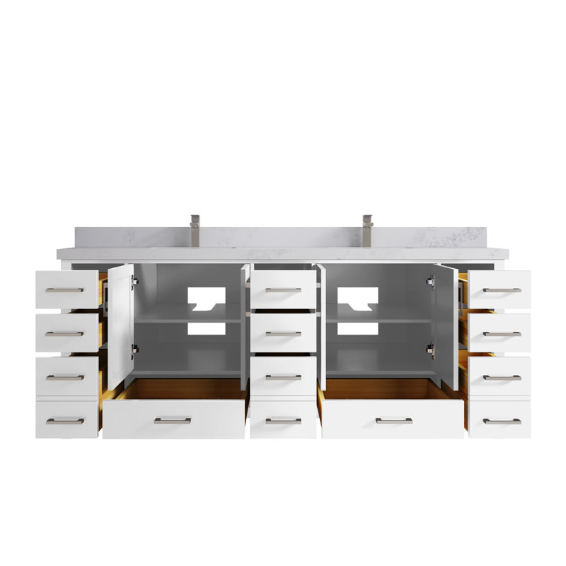 Malibu 84" White Double Bathroom Vanity with Quartz Top