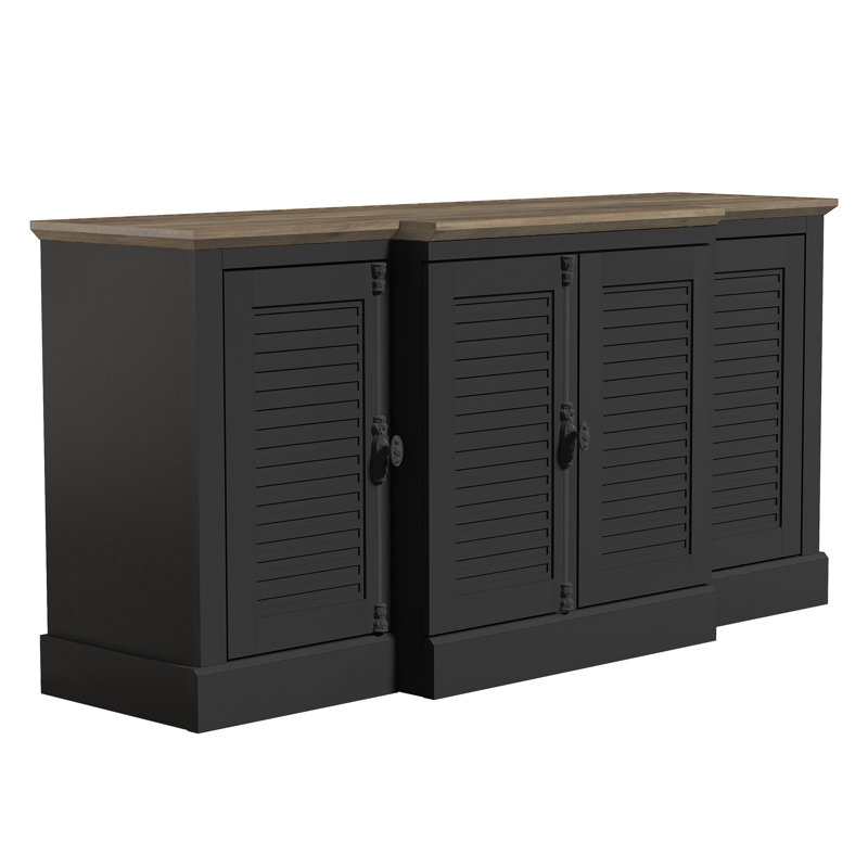 Malyha Farmhouse Louvered 4 Door Accent Sideboard, Black/Brown