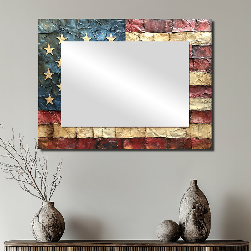 Declaration Of Independence American Flag I - Floral Decorative Mirror Wall Art - Printed On Metal, 24" x 32"