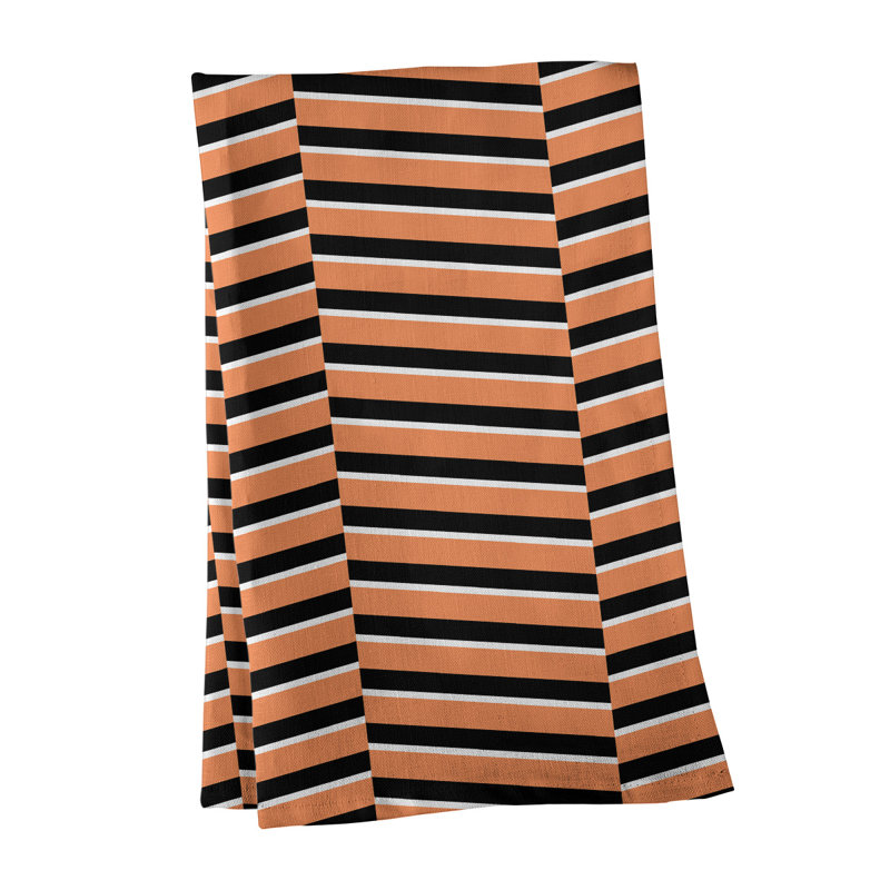 Torchon à rayures fracturées, Orange / Noir, Croisé en coton
