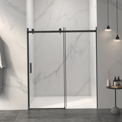 56-60"W X 72"H Frameless Sliding Shower Door,5/16" (8Mm) Thick SGCC Tempered Clear Glass,Double Side Easy Clean Coat, Matte Black Finished With Buffer