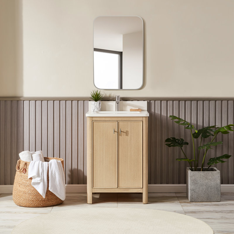 Argens 24 In. Single Sink Freestanding Bath Vanity In White Oak With Carrara Quartz Top, 24"
