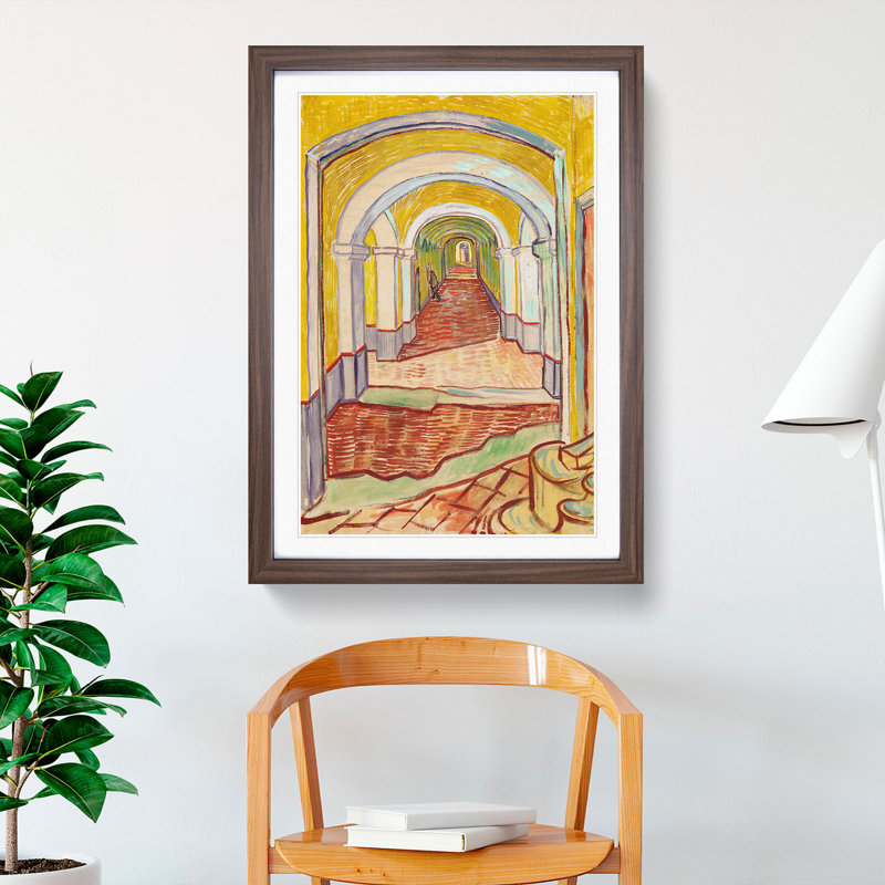 Corridor in the Asylum by Vincent Van Gogh - Picture Frame Painting, 48cm H x 36cm W x 2cm D, Walnut Framed