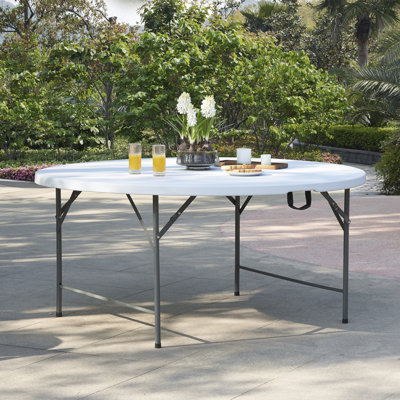 Bi-Fold Resin Table with Sturdy Steel Support - Portable & Waterproof Indoor/Outdoor Picnic Table