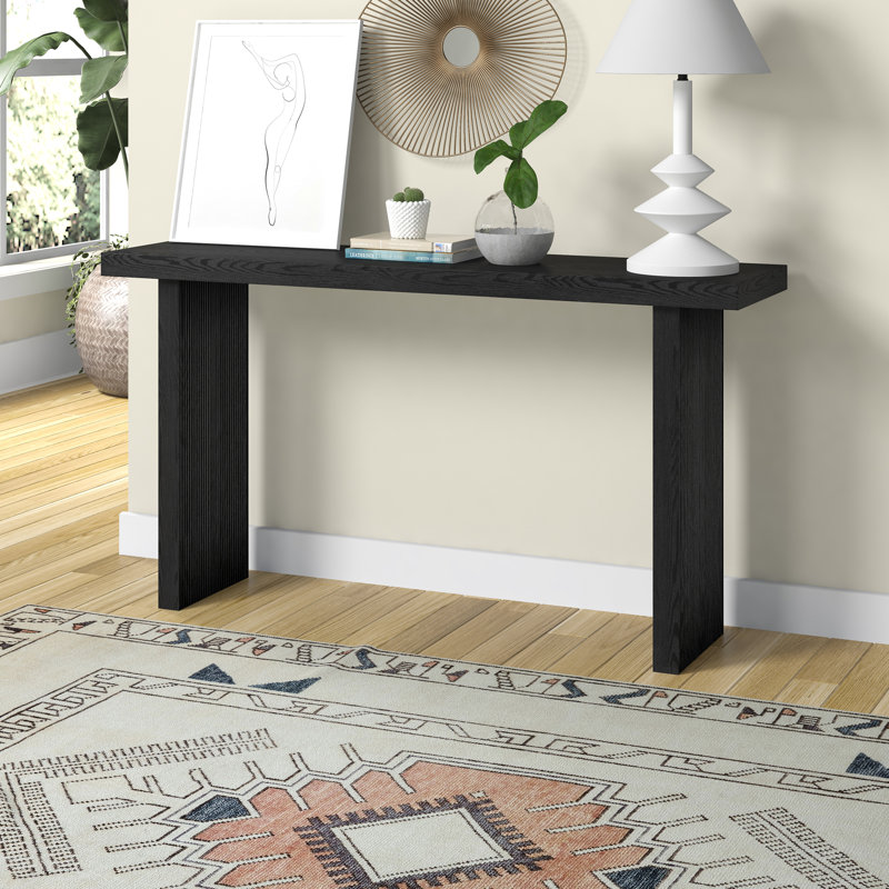 Chery 55" Wide Rectangular Console Table, Black Grain