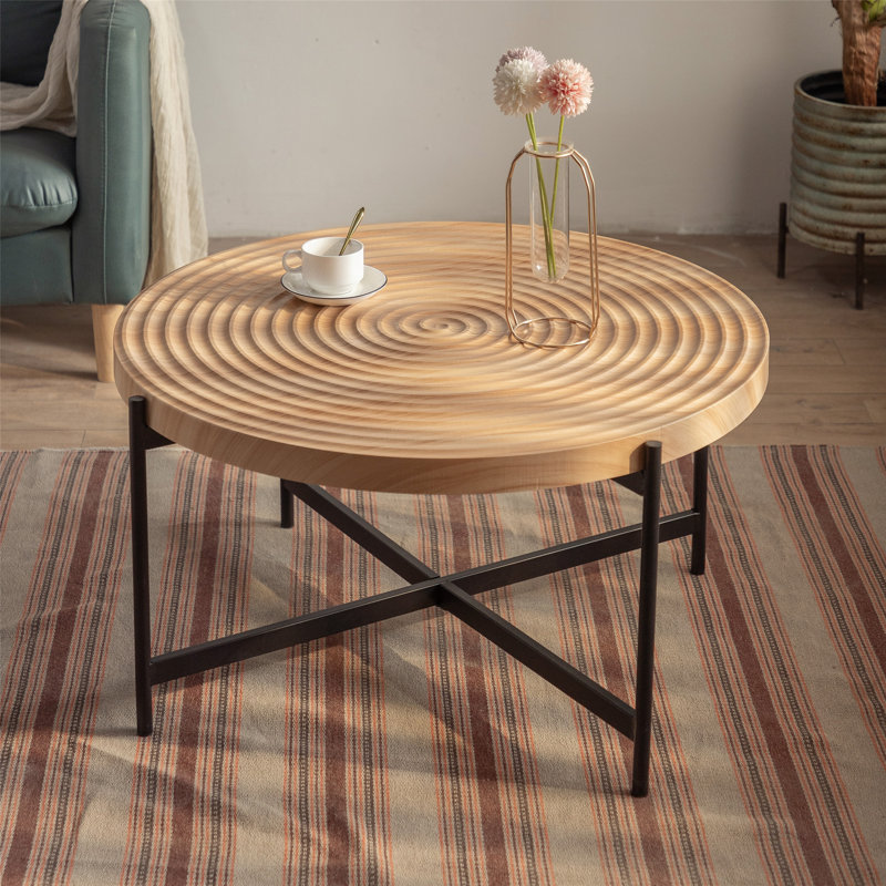 Table basse ronde moderne avec base en métal robuste et plateau en panneau de fibres à densité moyenne polyvalent