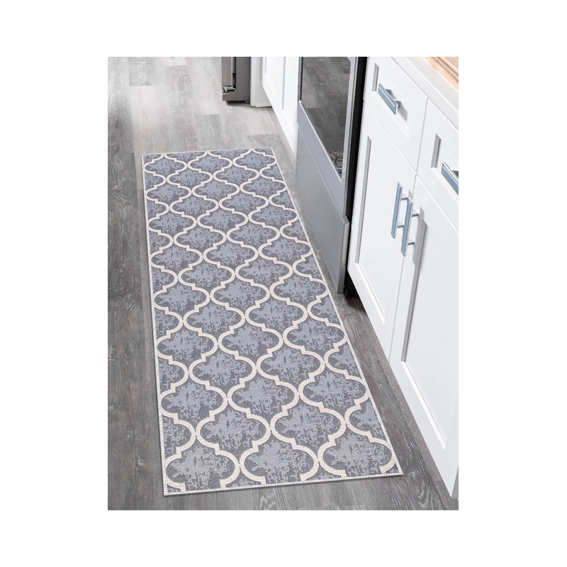Tapis de cuisine antidérapant Soana, Treillis gris