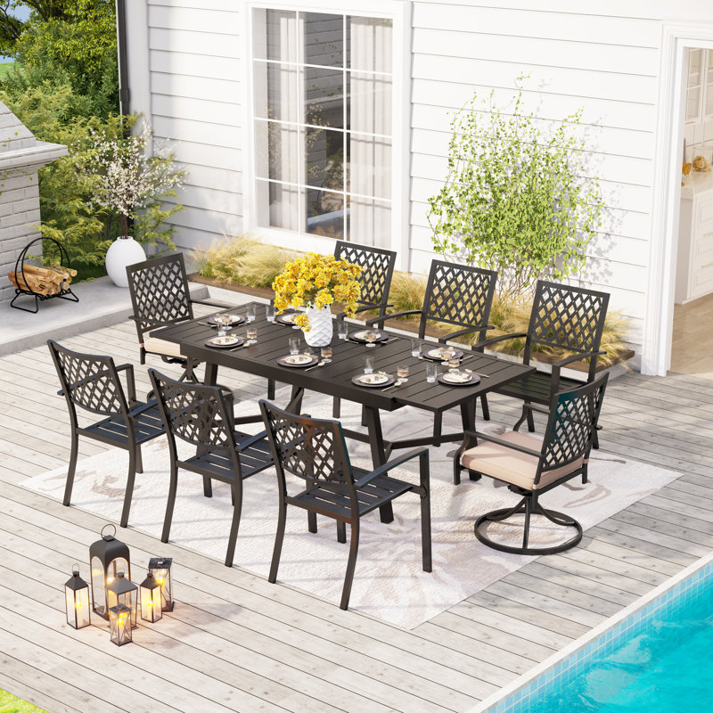Alyah 8 - Person Patio Dining Set with Extendable Rectangular Table , Cushions Included