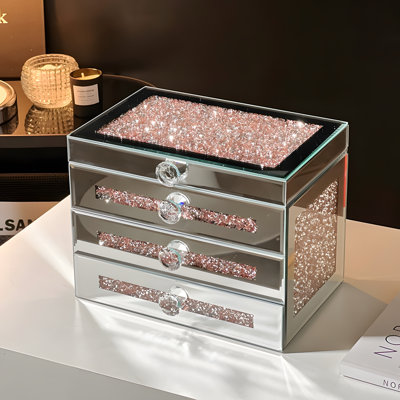 Boîte à bijoux de luxe avec plateau en verre - Organisateur spacieux pour boucles d'oreilles, colliers, bracelets et bagues - Étui de rangement élégant avec doublure en velours de qualité supérieure
