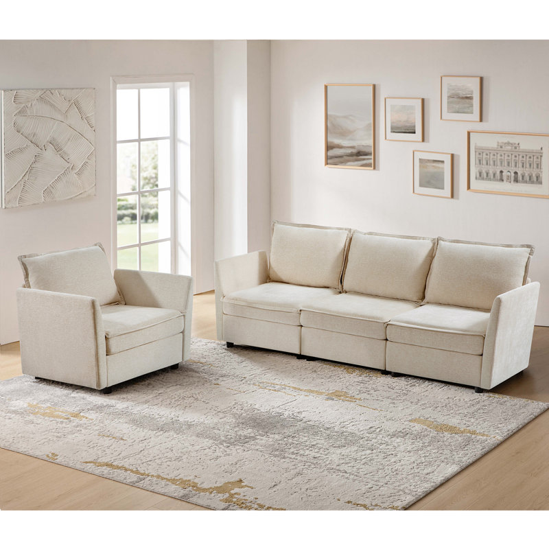 Talani Modern 4 Seater Slipcovered Corner Sofa with Hidden Storage, Beige