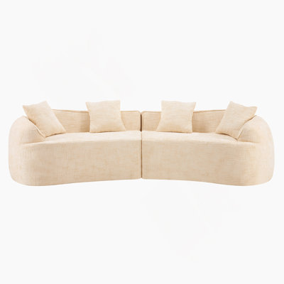 Yellow Curved Compressed Sofa, Creative Nordic-Style Design For Living Room, Comfortable, Soft And Suitable For Multiple Scenarios