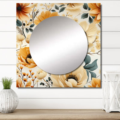 Beige Rustic Floral Country Charm Bouquet I - Floral Large Square Mirror Wall Decor For Bedroom