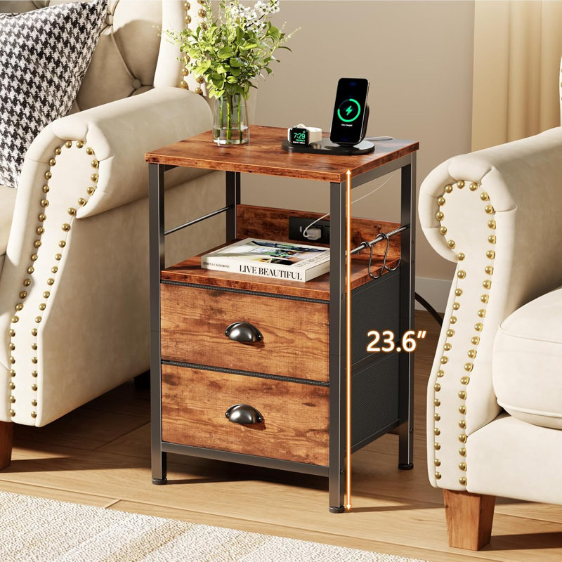 Tables de chevet avec 2 tiroirs et prises de courant, tables de chevet avec 2 ports USB et tablette ouverte à 2 niveaux