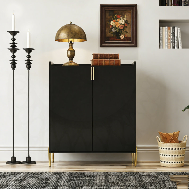 Modern 2-Door Wine Bar Cabinet with 12-Bottle Rack, Adjustable Shelf, and Soft-Closing Hinges for Dining or Living Room