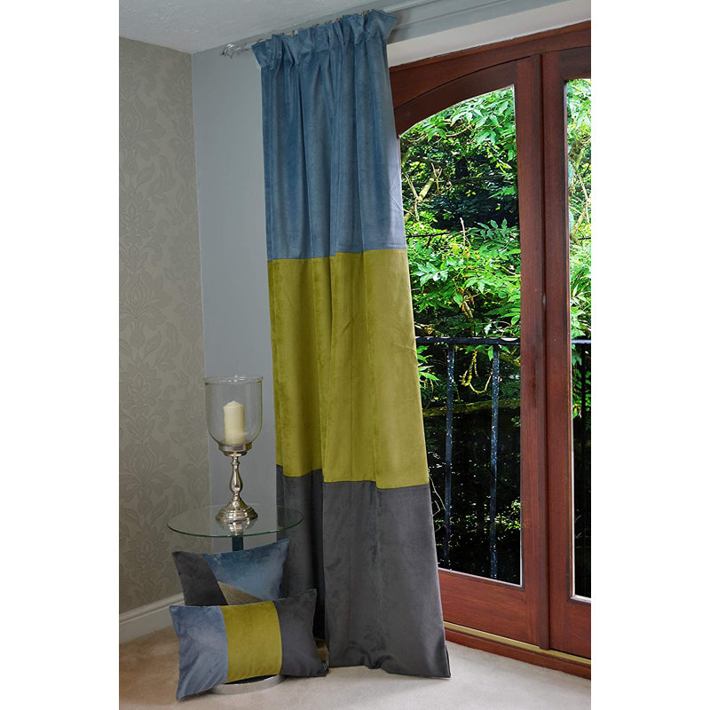 Crooms Blackout Curtain Pair, Blue/Gold/Grey, Width 116 x Drop 182 cm