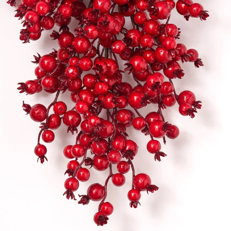 Décoration de Noël pour porte de Noël en mélange de baies rouges imperméables et imperméables - 22 pouces - ensemble de 2