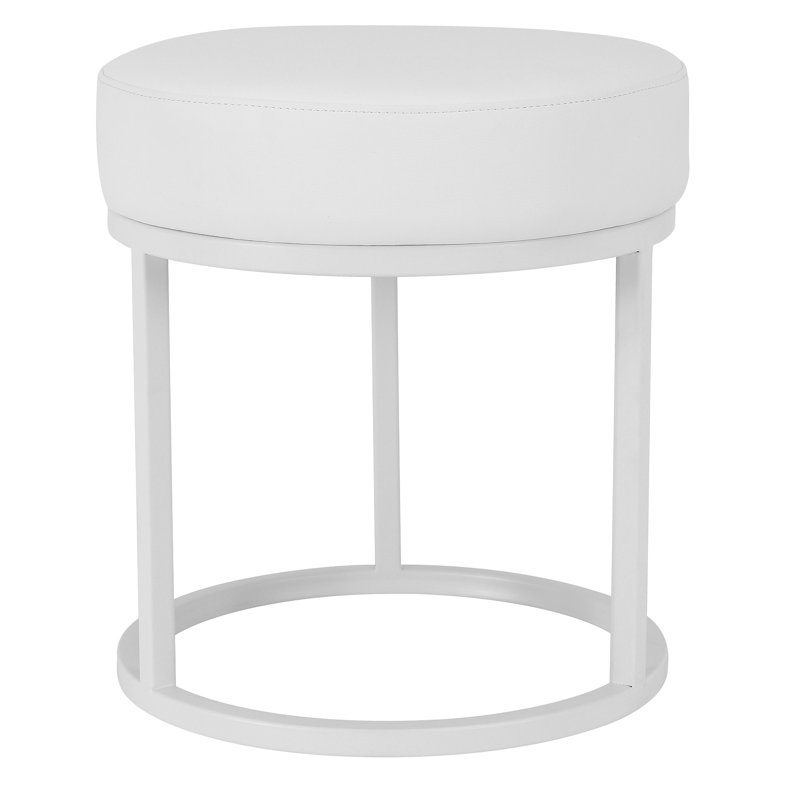 Pangea Home Stan Steel Vanity Stool Ottoman – Modern Upholstered Accent Ottoman for Living Room, Bedroom, or Lounge Seating - Faux Leather, Vegan Leather Stool - White Stool