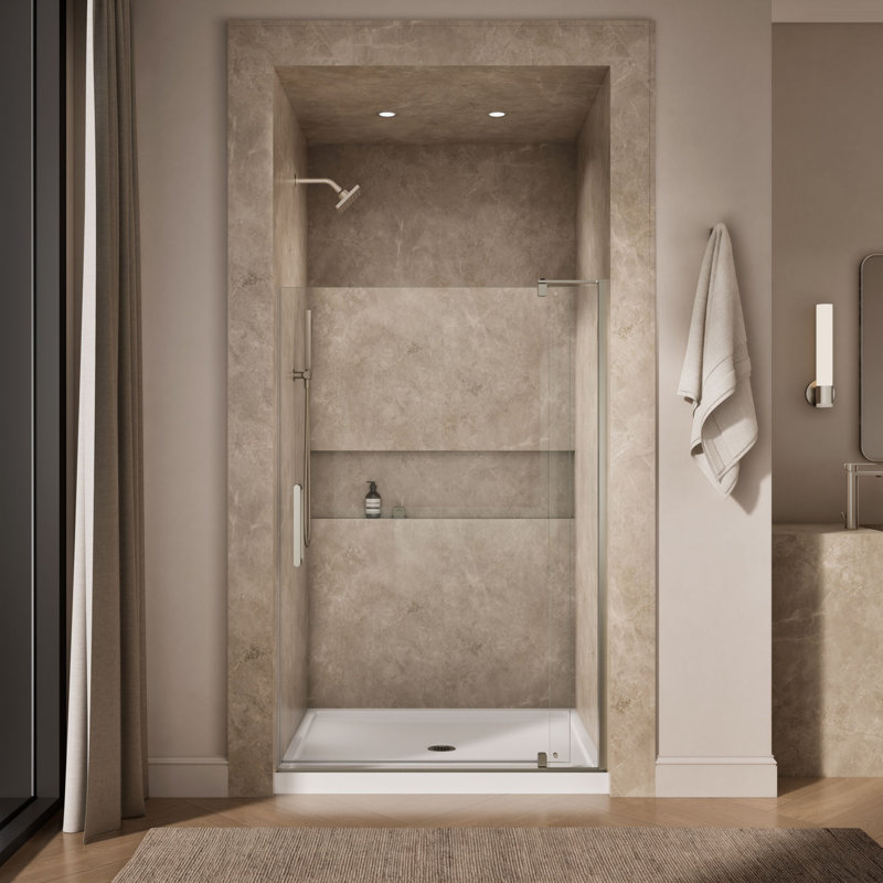 Revel 48'' x 70'' Pivot Shower Door with CleanCoat® Technology, Anodized Brushed Nickel, Crystal Clear
