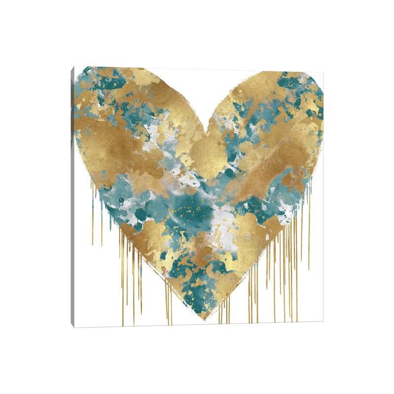 Big Hearted Green And Gold by Lindsay Rodgers - Wrapped Canvas Print, 45.72 cm H x 45.72 cm W x 1.91 cm D