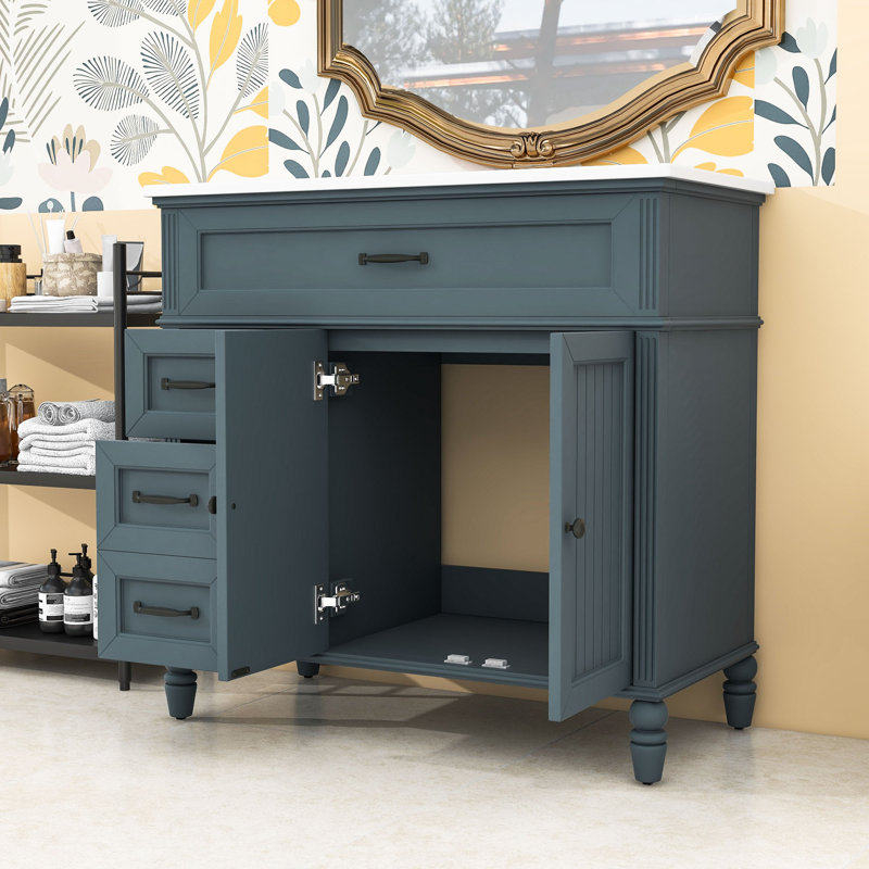 Bathroom Vanity with Ceramic Sink, 2 Drawers and Soft-Close Doors