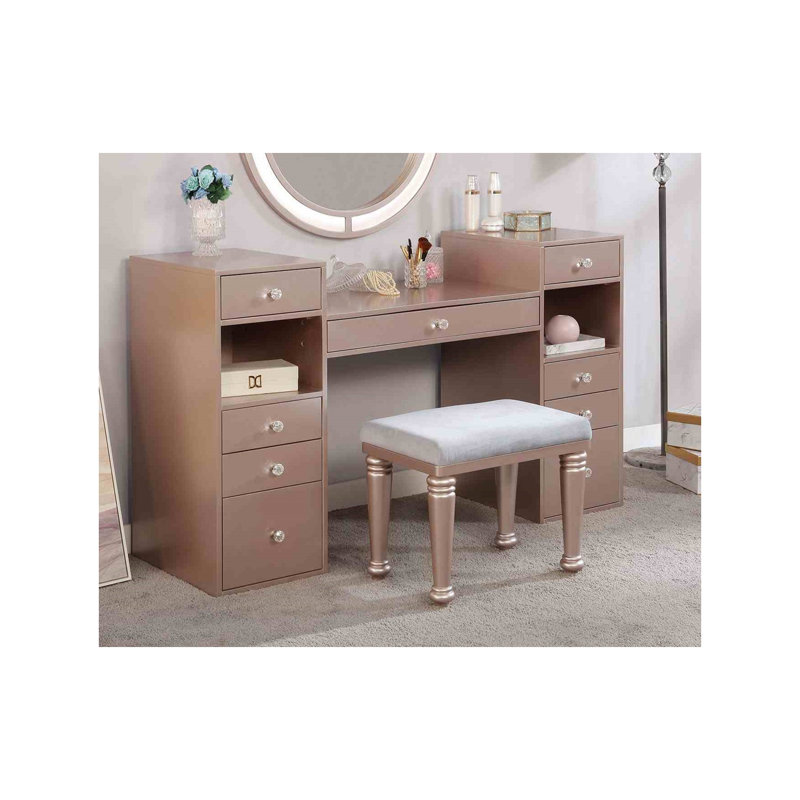 Ensemble de coiffeuse Glam avec miroir à DEL et tiroirs de rangement