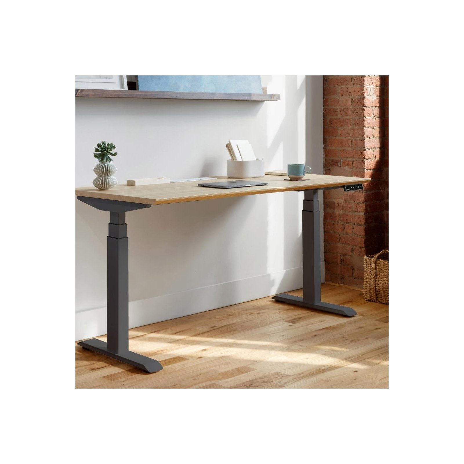 Standing Desk, 52" H x 60" W x 30" D, Charcoal, Woodgrain