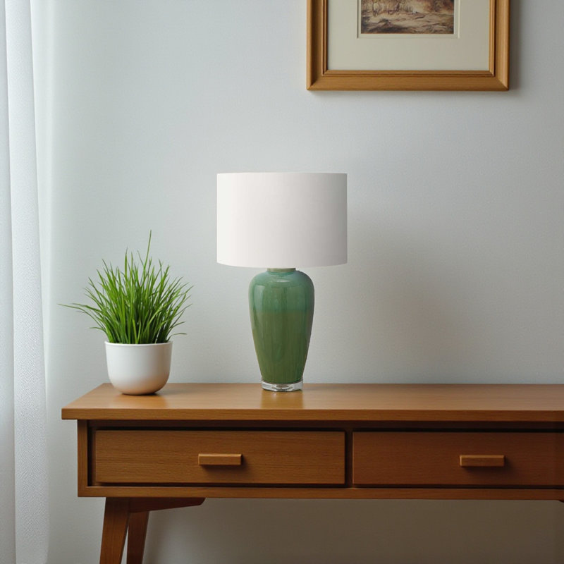 Loafey Ceramic and Metal Table Lamp in Green, 28.82'' H X 16.77'' W X 16.77'' D