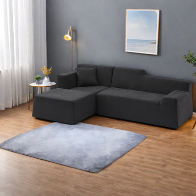 Modern L-shaped Foam Sofas, Corduroy High Back For Living Room