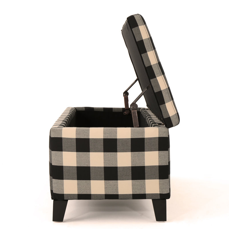 Banc de rangement rembourré Schmit, À damier noir, 16.25" H x 51.25" W x 17.50" D