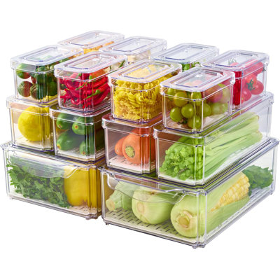 Clear Stackable Fridge Storage Bins with Lids, Multi-Size Food Organizer Containers for Refrigerator, Pantry and Dining Table