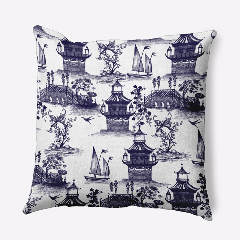 Toile Reversible Throw Pillow, 20" x 20", Navy Blue