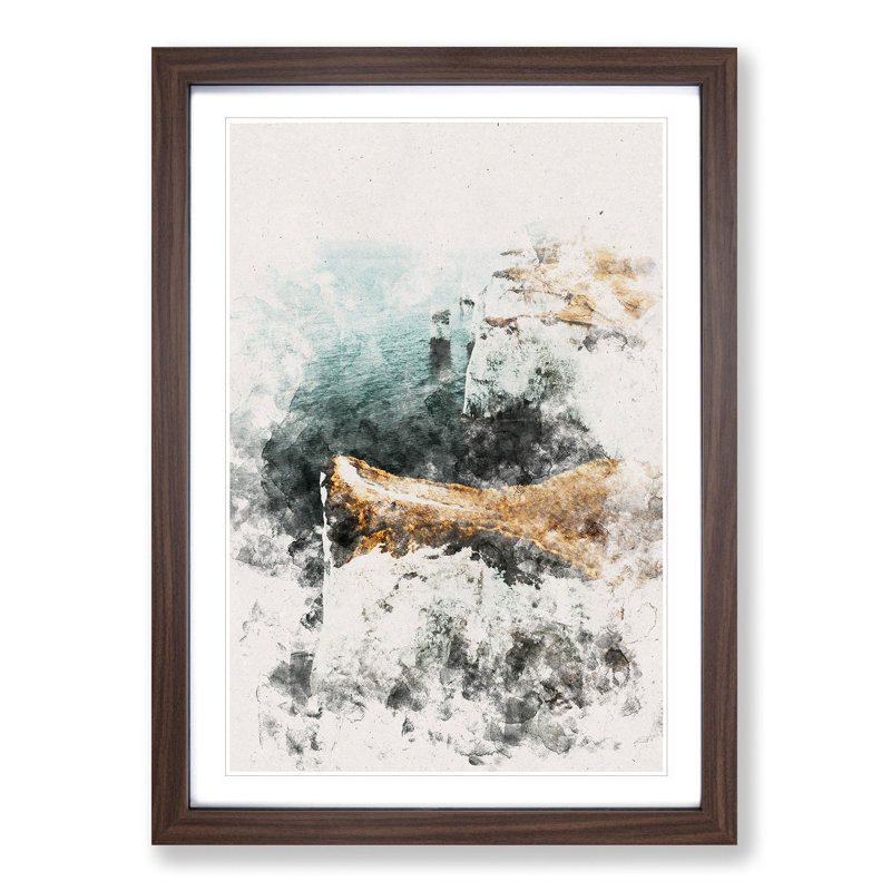 Old Harry Rocks in Dorset - Picture Frame Painting Print, Walnut Framed, 63cm H x 45cm W x 2cm D